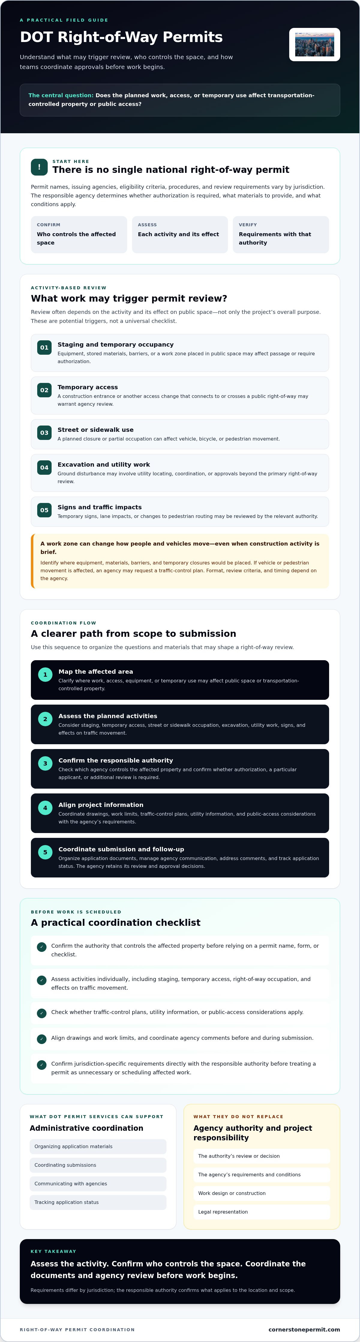 DOT Permit Services: A Practical Guide to Right-of-Way Permits in 2026 — infographic